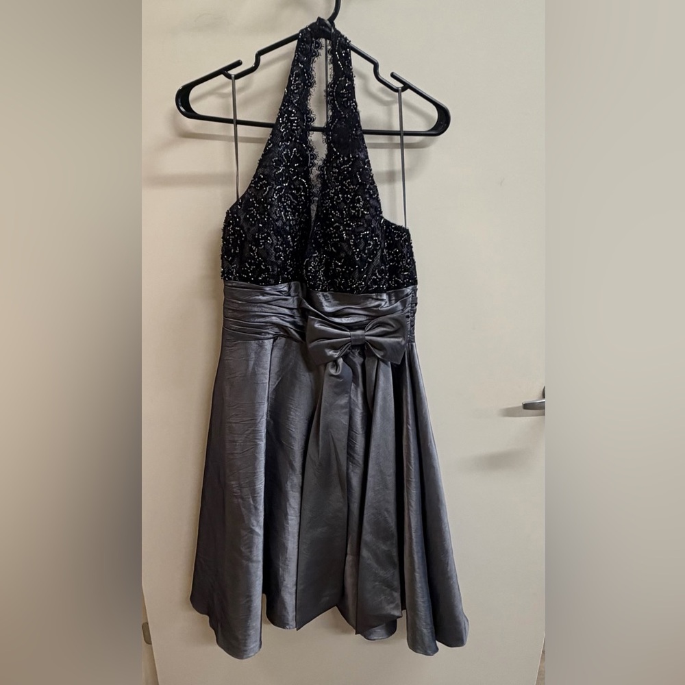 JS Collections Black and Silver Halter Dress